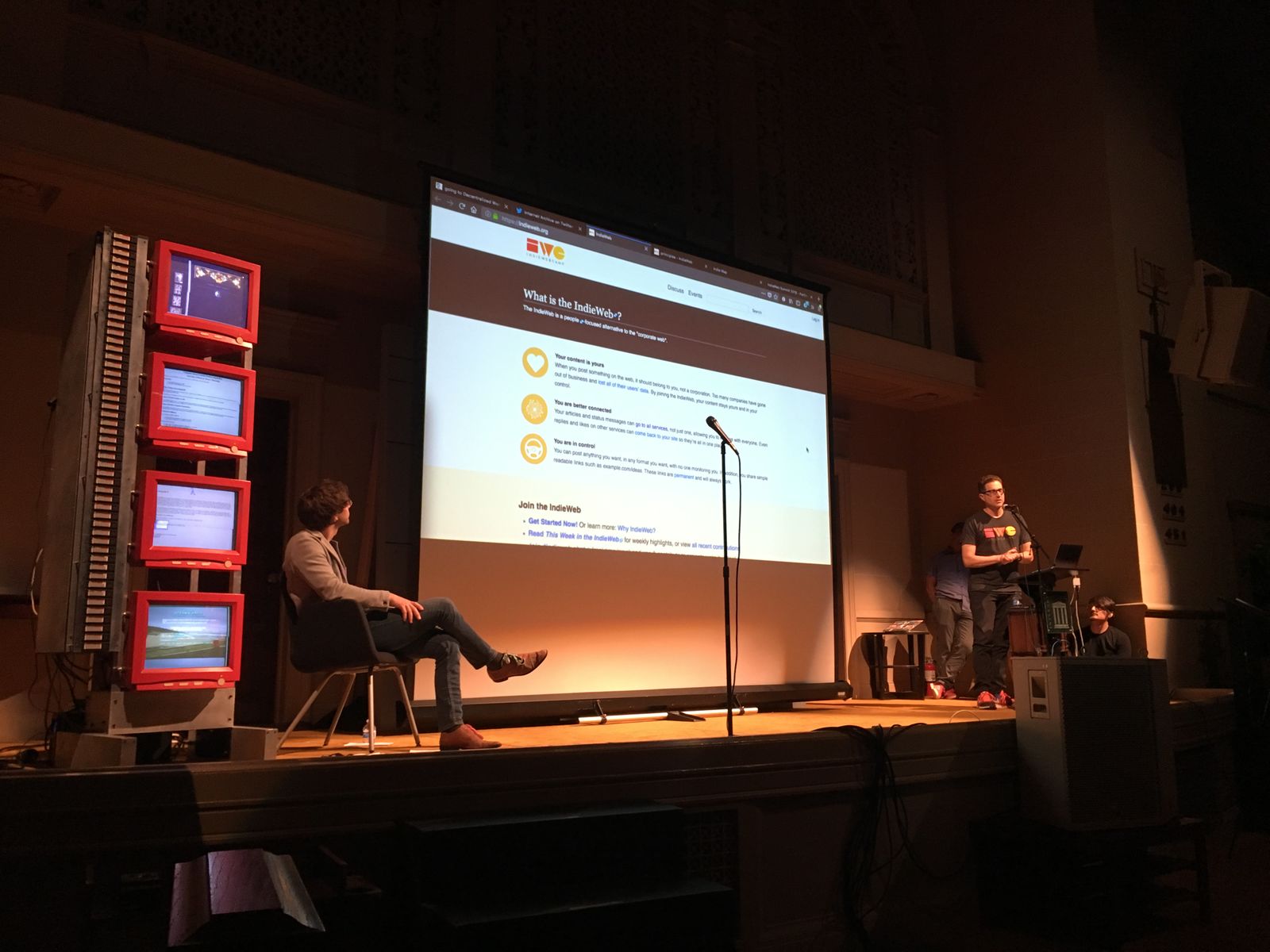 Tantek presenting at the Decentralized Web Meetup at the Internet Archive